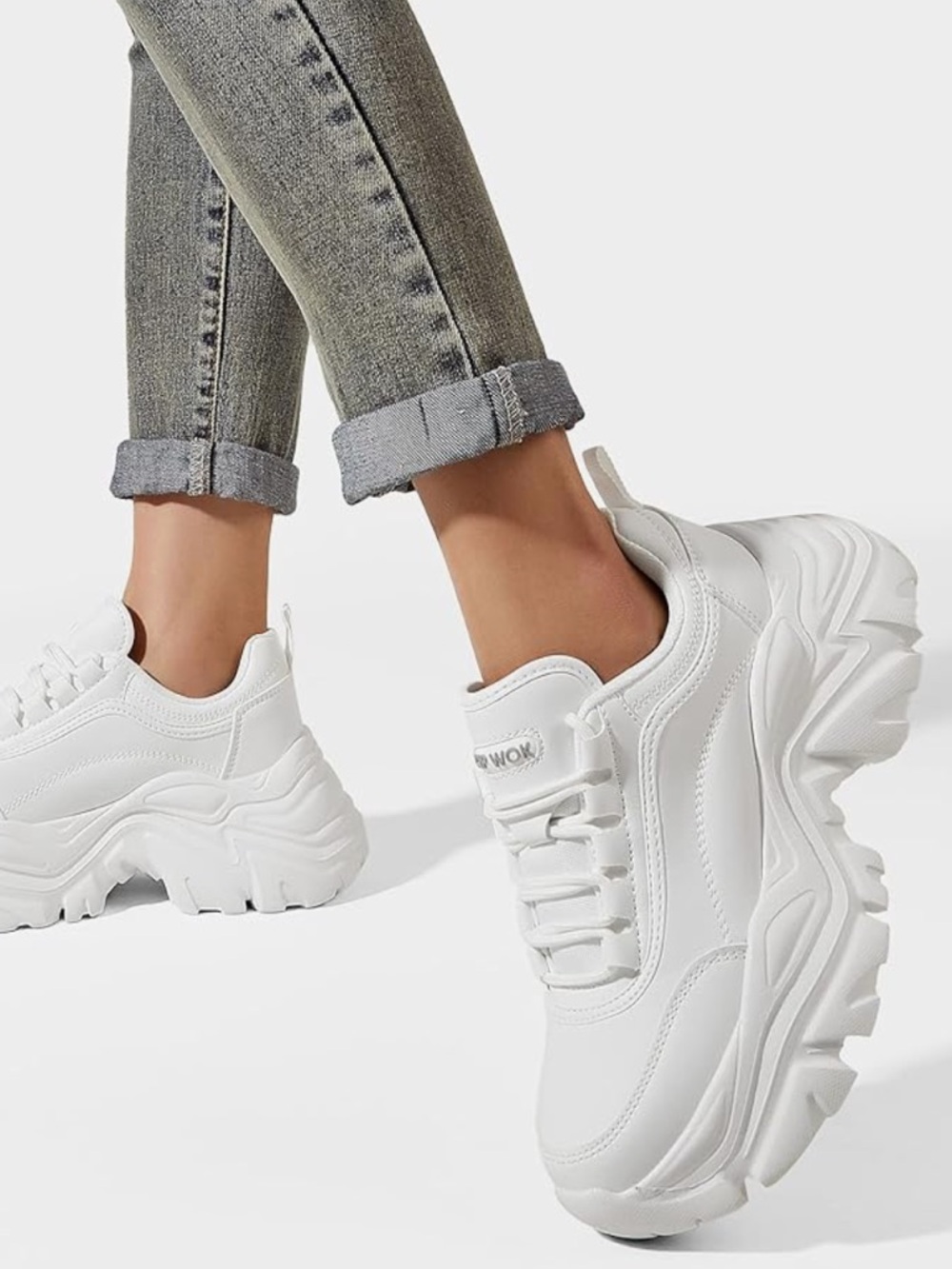 K Kip Wok Chunky White Platform Sneakers